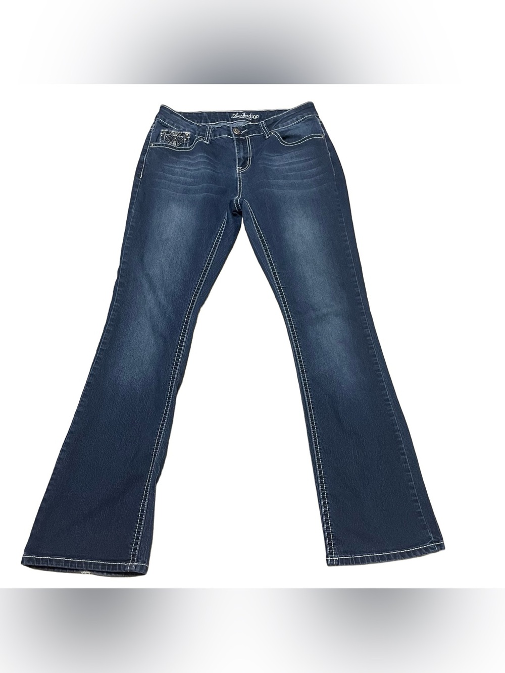 y2k Low Rise Love Indigo Dark Blue Flare Jeans